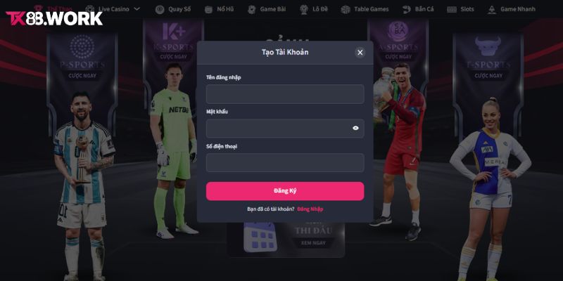 Điền thông tin đăng kýTX88