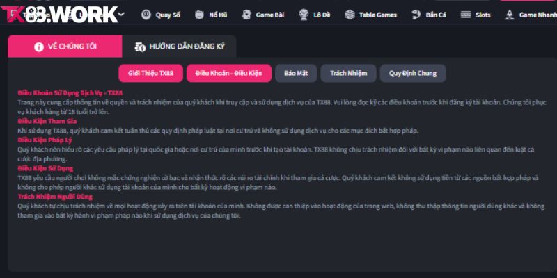 Điều khoản điều kiện TX88