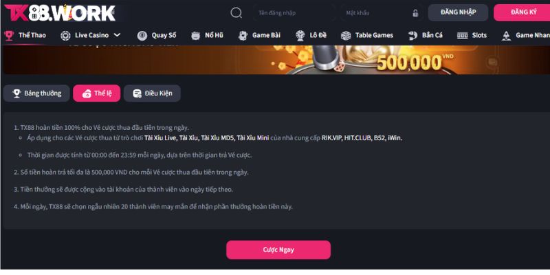 Chi tiết về khuyến mãi tài xỉu TX88 hoàn 100% vé cược thua đầu tiên